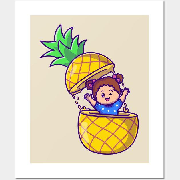 Cute Girl In Pineapple Cartoon Wall Art by Catalyst Labs